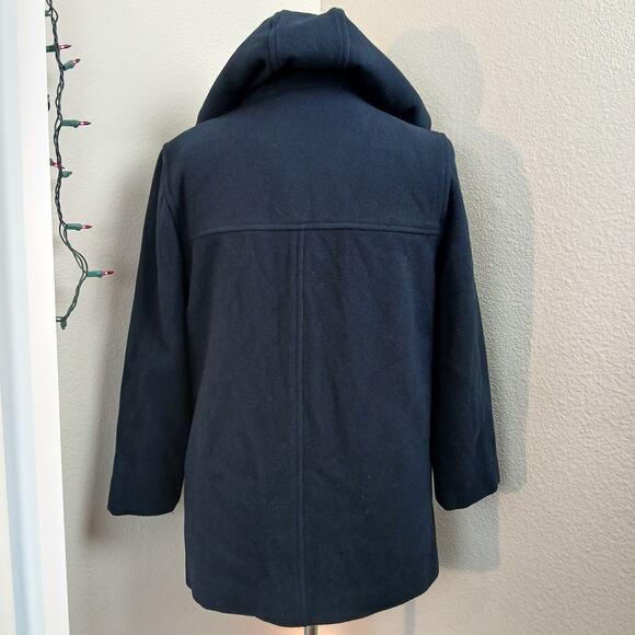 J. Percy Navy Hooded Merino Wool Coat Ladies M button front VTG Y2K made in USA - Picture 3 of 11